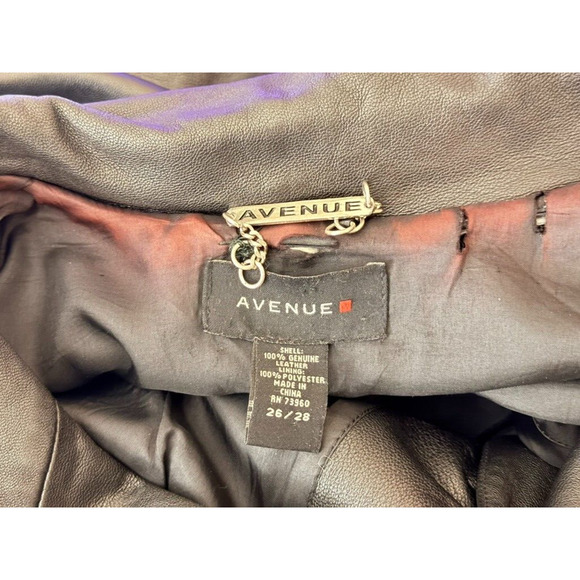 Avenue Y2K Vintage Leather Jacket Black Button Womens 26/28 Longline Collar FLAW - Picture 8 of 13